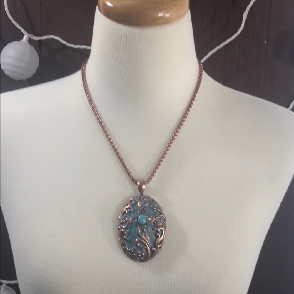 Copper and turquoise color necklace 15” chain